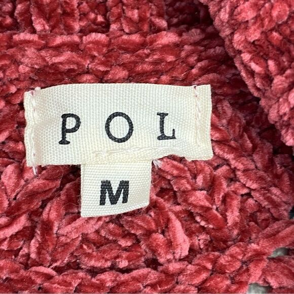 POL Chenille Chunky Knit Turtleneck Crop Pullover Maroon Red Medium - Picture 10 of 13
